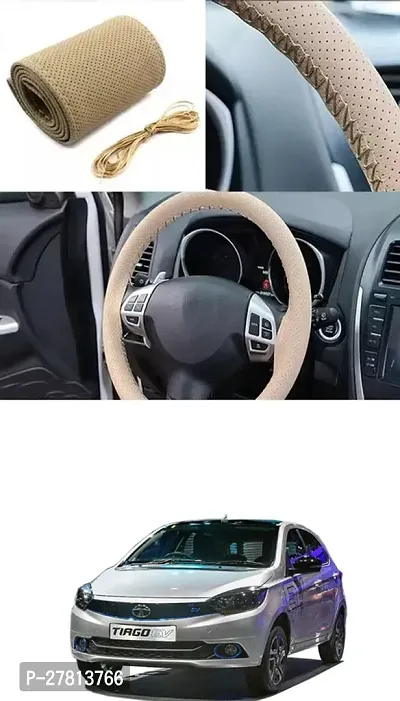 Stylish Car Steering Cover Beige Stiching  For Tata Tiago EV-thumb0