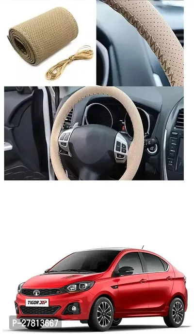 Stylish Car Steering Cover Beige Stiching  For Tata Tigor JTP