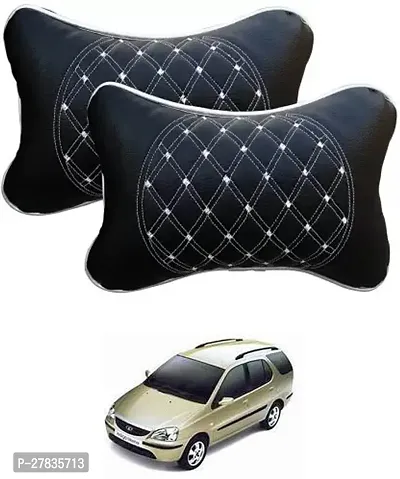 Stylish Car Neckrest Pillow  Premium Make Diamond Print Black-Silver For Tata Indigo Marina