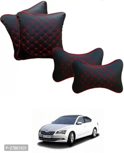 Car Neckrest Pillow Black Red Set Of 4 For Skoda Superb