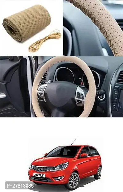 Stylish Car Steering Cover Beige Stiching  For Tata Bolt-thumb0