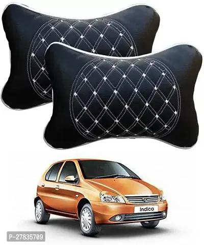 Stylish Car Neckrest Pillow  Premium Make Diamond Print Black-Silver For Tata Indica-thumb0