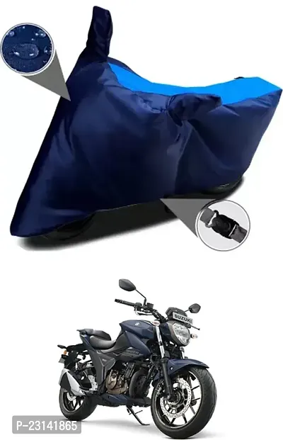 RONISH Waterproof Two Wheeler Cover (Black,Blue) For Suzuki Gixxer 250_t4