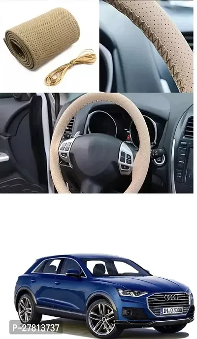 Stylish Car Steering Cover Beige Stiching  For Audi New Q3-thumb0