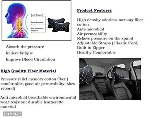 RONISH BlackWhite Leatherite Daimond Print Car Cushion (Set of 2) for Hyundai i10 Sportz 1.1L-thumb2