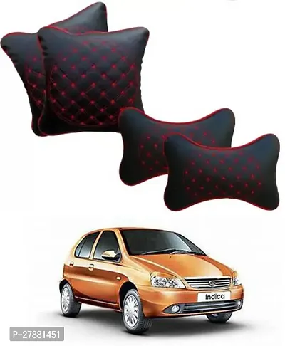 Car Neckrest Pillow Black Red Set Of 4 For Tata Indica-thumb0