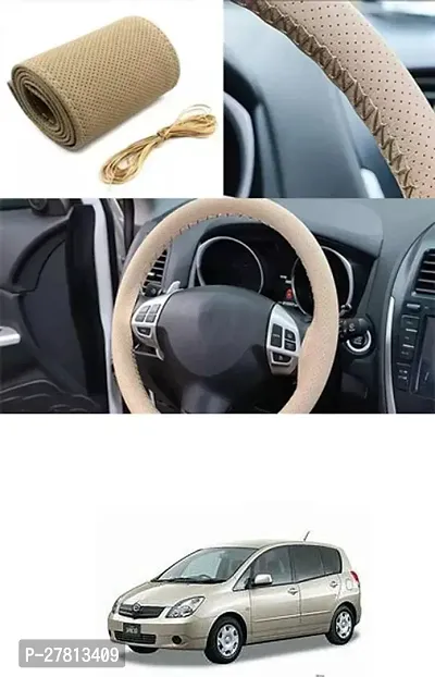 Stylish Car Steering Cover Beige Stiching  For Toyota Spacio