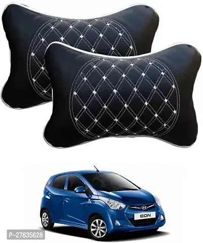 Stylish Car Neckrest Pillow  Premium Make Diamond Print Black-Silver For Hyundai Eon