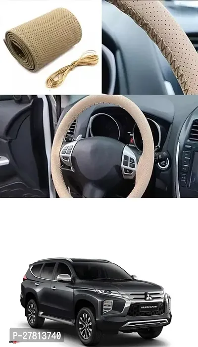 Stylish Car Steering Cover Beige Stiching  For Mitsubishi Pajero Sport Facelift