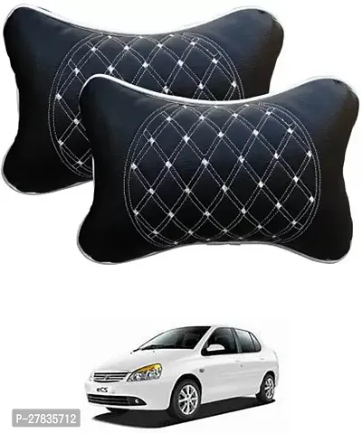 Stylish Car Neckrest Pillow  Premium Make Diamond Print Black-Silver For Tata Indigo eCS