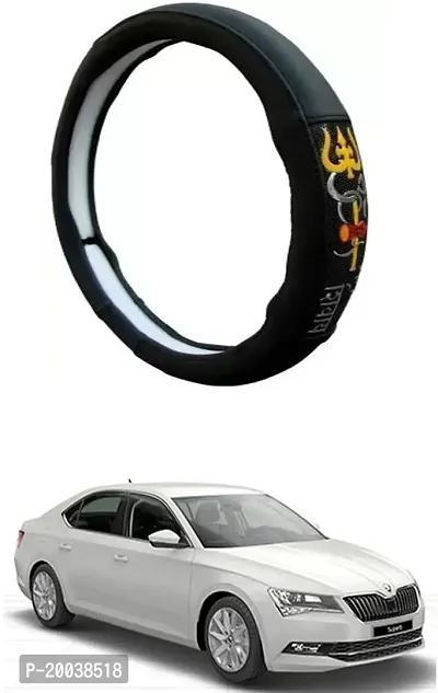 RONISH Exclusive Ring Type Car Steering Wheel Cover (Om Namah Shivay) Black For Skoda Superb-thumb0