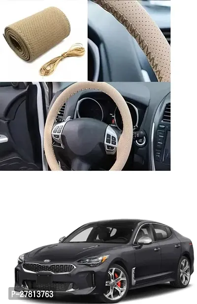 Stylish Car Steering Cover Beige Stiching  For Kia Stinger GT-thumb0