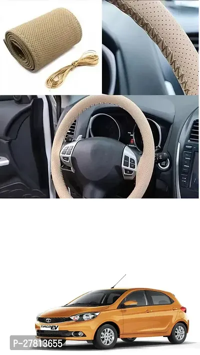 Stylish Car Steering Cover Beige Stiching  For Tata Tigor EV