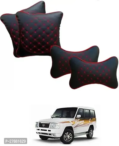 Car Neckrest Pillow Black Red Set Of 4 For Tata Sumo-thumb0