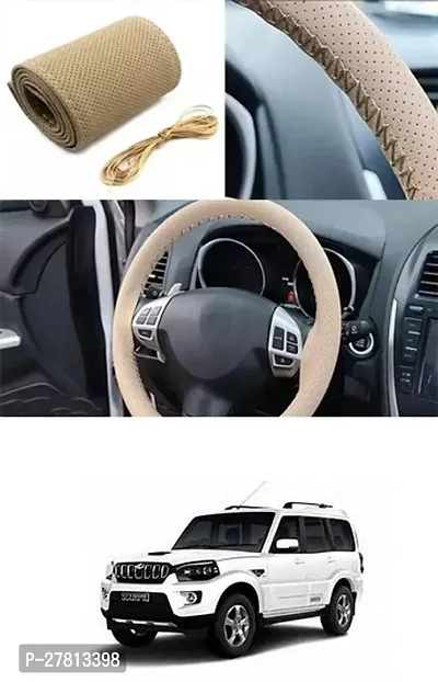 Stylish Car Steering Cover Beige Stiching  For Mahindra Scorpio