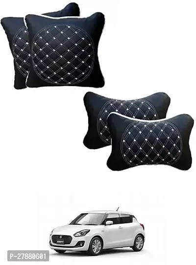 Car Neckrest Pillow Black Silver Set Of 4 For Maruti Suzuki Swift