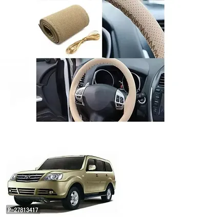 Stylish Car Steering Cover Beige Stiching  For Tata Sumo Grande MK II