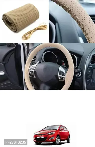 Stylish Car Steering Cover Beige Stiching  For Hyundai i20