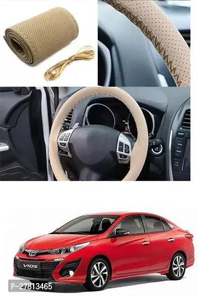 Stylish Car Steering Cover Beige Stiching  For Toyota VIOS-thumb0