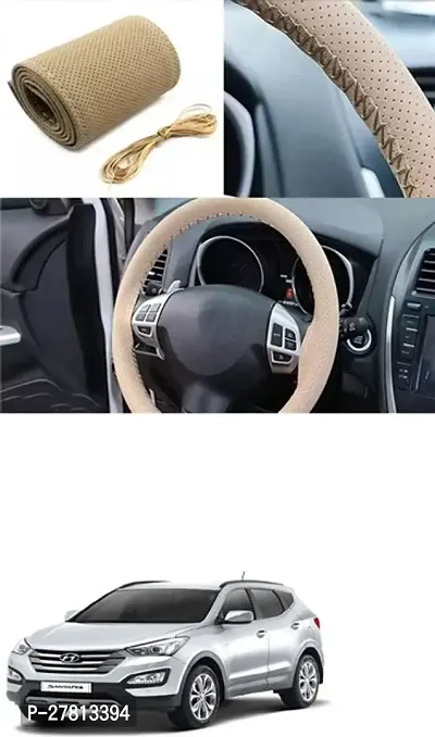 Stylish Car Steering Cover Beige Stiching  For Hyundai SantaFe