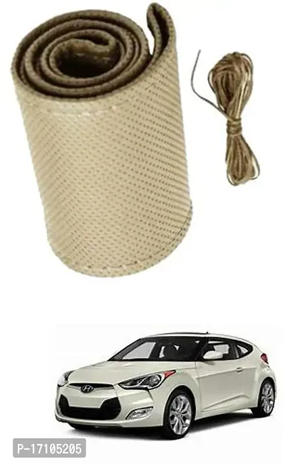 Car Stering Cover Hand Stiched Beige For Veloster-thumb0
