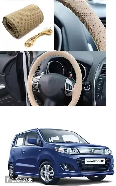 Stylish Car Steering Cover Beige Stiching  For Maruti Suzuki Wagon R 1.0