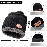 BHAVNISH Woolen Warm Cap with Neck Scarf Set Beanie Cap/Hat/Winter Cap for Men (Black)-thumb1