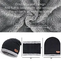 BHAVNISH Woolen Warm Cap with Neck Scarf Set Beanie Cap/Hat/Winter Cap for Men (Black)-thumb3