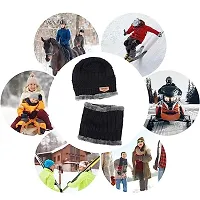 BHAVNISH Woolen Warm Cap with Neck Scarf Set Beanie Cap/Hat/Winter Cap for Men (Black)-thumb4