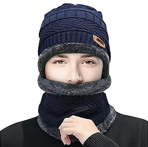 HEMSKAR Winter Knit Neck Scarf and Warm Beanie Cap Hat Combo for Men and Women/Woolen Cap and Neck Warmer Unisex Set of 1