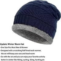 BHAVNISH Woolen Warm Cap with Neck Scarf Set Beanie Cap/Hat/Winter Cap for Men (Blue)-thumb2