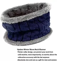BHAVNISH Woolen Warm Cap with Neck Scarf Set Beanie Cap/Hat/Winter Cap for Men (Blue)-thumb3