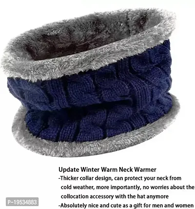 BHAVNISH Woolen Warm Cap with Neck Scarf Set Beanie Cap/Hat/Winter Cap for Men (Blue)-thumb4
