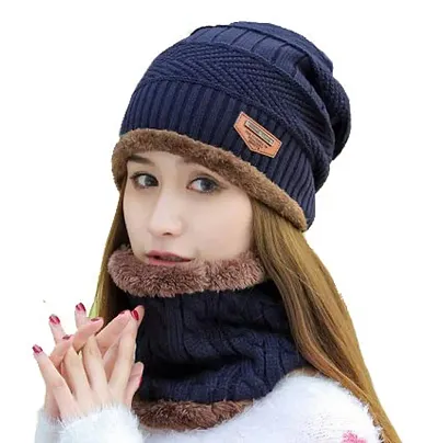 Ultra Soft Unisex Woolen Beanie Cap Plus Muffler Scarf Set.