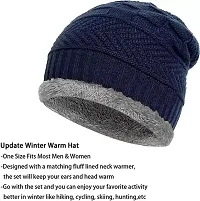 BHAVNISH Woolen Winter Cap (Blue) for Women with Neck Muffler Warn Soft for Snow | Knit Beanie Cap Hat Neck Warmer Scarf Set for Women (2 Piece Set)-thumb3