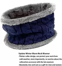 BHAVNISH Woolen Winter Cap (Blue) for Women with Neck Muffler Warn Soft for Snow | Knit Beanie Cap Hat Neck Warmer Scarf Set for Women (2 Piece Set)-thumb2