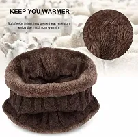 BHAVNISH Woolen Winter Cap (Brown) for Women with Neck Muffler Warn Soft for Snow | Knit Beanie Cap Hat Neck Warmer Scarf Set for Women (2 Piece Set)-thumb2