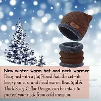 BHAVNISH Woolen Winter Cap (Brown) for Women with Neck Muffler Warn Soft for Snow | Knit Beanie Cap Hat Neck Warmer Scarf Set for Women (2 Piece Set)-thumb4