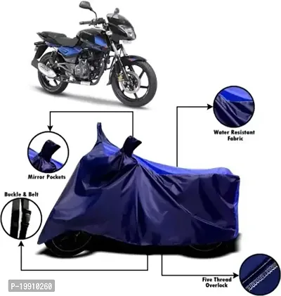 RONISH Bajaj Pulsar 150 Dts-i Bike Cover/Two Wheeler Cover/Motorcycle Cover (Black-Blue)