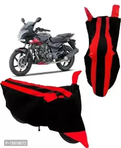 RONISH Bajaj Pulsar 220 F Bike Cover/Two Wheeler Cover/Motorcycle Cover (Black-Red)