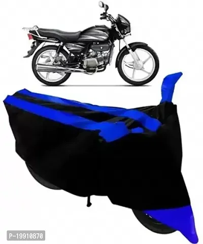 RONISH Hero Splendor Plus Bike Cover/Two Wheeler Cover/Motorcycle Cover (Black-Blue)-thumb0