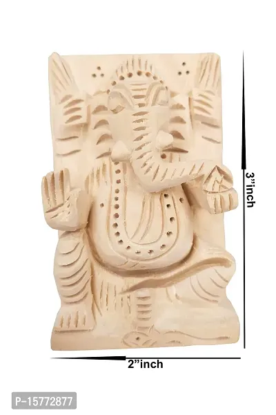 Wooden Lord Ganesh Idol |Ganapati Murti | Ganesha Statue for Home Decor, Tabletop and Car Dashboard. Hindu God of Good Luck  New Beginning 3 Inch-thumb2