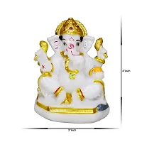 Marble Ganesha Idol/Statue Ganesh Sitting Statue Long Ear Showpiece Figurine for Home Temple Colour:-White (H x L x W:-10x7x7cm/ Weight:-0.200g)-thumb3