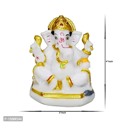 Marble Ganesha Idol/Statue Ganesh Sitting Statue Long Ear Showpiece Figurine for Home Temple Colour:-White (H x L x W:-10x7x7cm/ Weight:-0.200g)-thumb4