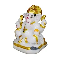 Marble Ganesha Idol/Statue Ganesh Sitting Statue Long Ear Showpiece Figurine for Home Temple Colour:-White (H x L x W:-10x7x7cm/ Weight:-0.200g)-thumb4