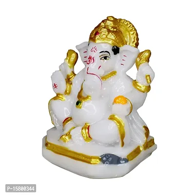 Marble Ganesha Idol/Statue Ganesh Sitting Statue Long Ear Showpiece Figurine for Home Temple Colour:-White (H x L x W:-10x7x7cm/ Weight:-0.200g)-thumb5