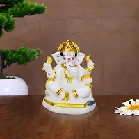 Marble Ganesha Idol/Statue Ganesh Sitting Statue Long Ear Showpiece Figurine for Home Temple Colour:-White (H x L x W:-10x7x7cm/ Weight:-0.200g)-thumb1