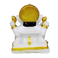 Marble Ganesha Idol/Statue Ganesh Sitting Statue Long Ear Showpiece Figurine for Home Temple Colour:-White (H x L x W:-10x7x7cm/ Weight:-0.200g)-thumb2