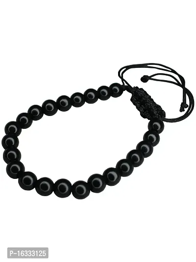 Om ssvmb9 Black Akik/Hakik Semi Precious Stone Bracelet Lovingly Hand-Tied Knots With Elastic Thread For Will Power Wear Everday Round Beads Stone Unisex Bracelets-thumb0