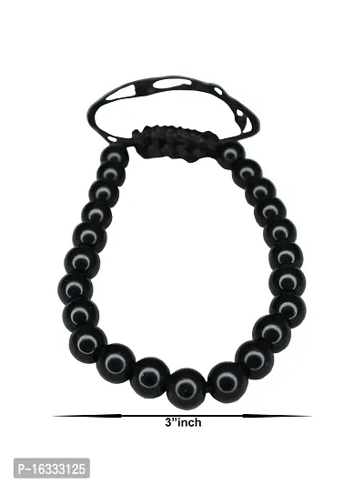 Om ssvmb9 Black Akik/Hakik Semi Precious Stone Bracelet Lovingly Hand-Tied Knots With Elastic Thread For Will Power Wear Everday Round Beads Stone Unisex Bracelets-thumb2